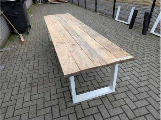 Garden table Mega. Rustic Pine Wood. 320 x 85 x 77cm. Metal U Base
