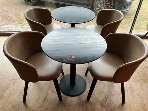 Hutten - Bistrotafel met 2 lederen stoelen (2x)