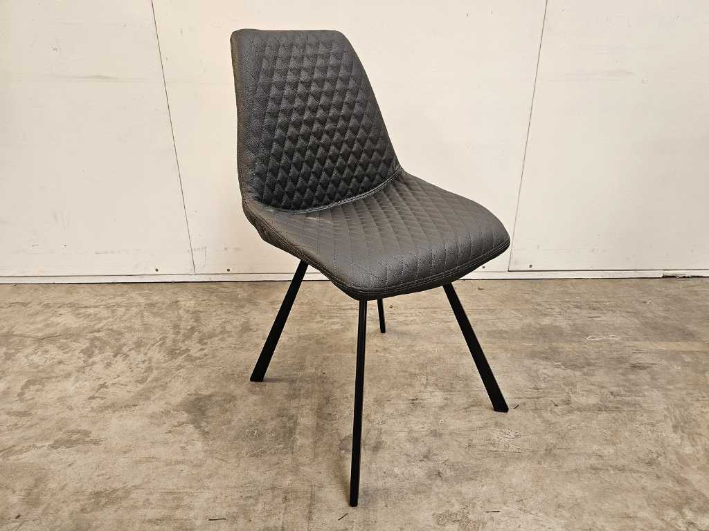 2 x Young Line Dining Chair With Checks Leatherlook PU Black