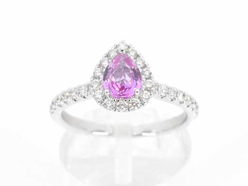Bague d’entourage en or blanc avec saphir rose