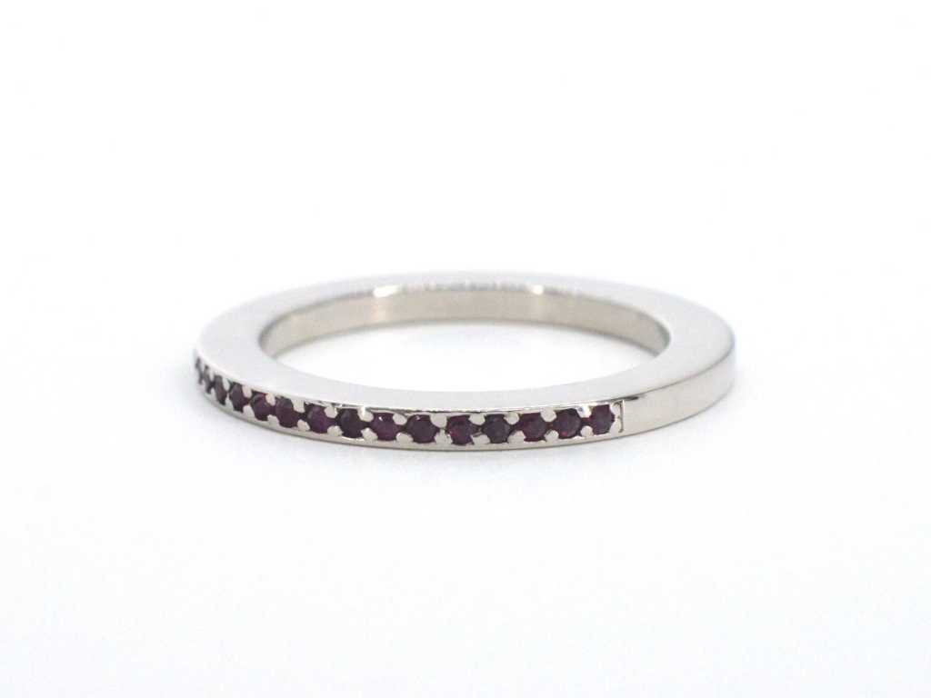 White gold stud ring with rubies