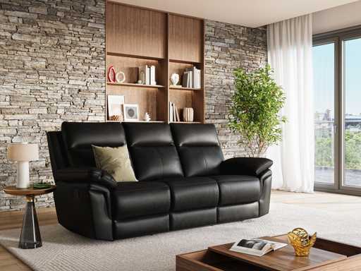 Buffalo leren 3-zits relaxbank - Zwart