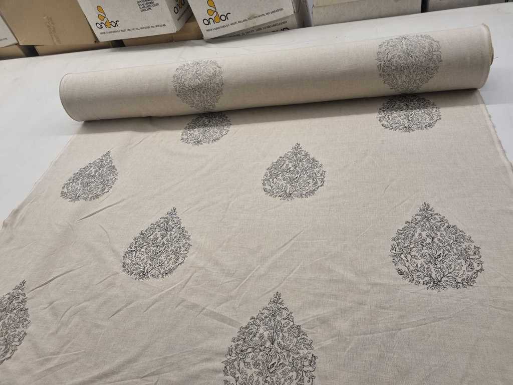 Textielrol 13m linnen barok zand/zwart 160cm breed