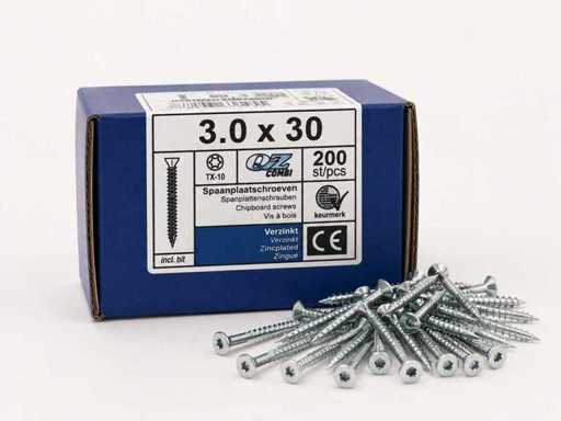 QZ - TX-10 - 3.0x30 - Chipboard screws - 200pack (120x)