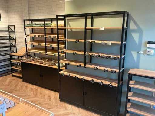 Raft pentru magazinul de pâine din oțel crud și lemn 4 rafturi (5x)