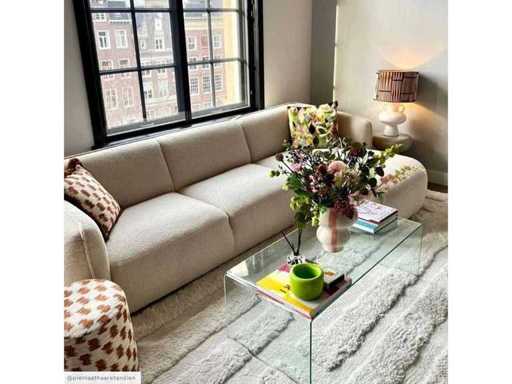 fonQ – Miękka sofa w narożniku z szezlongą po prawej stronie – Bouclé – krem – zestaw sofy