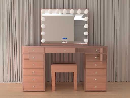 #{CategorySingular_633647f6-77d1-4e65-be7b-d75fd8f42e49} - Vonato - RoseAura - 0 - Dressing Table with Mirror and Stool