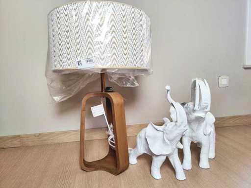 Lampe de table Base en bois, abat-jour en lin - Éléphants décoratifs