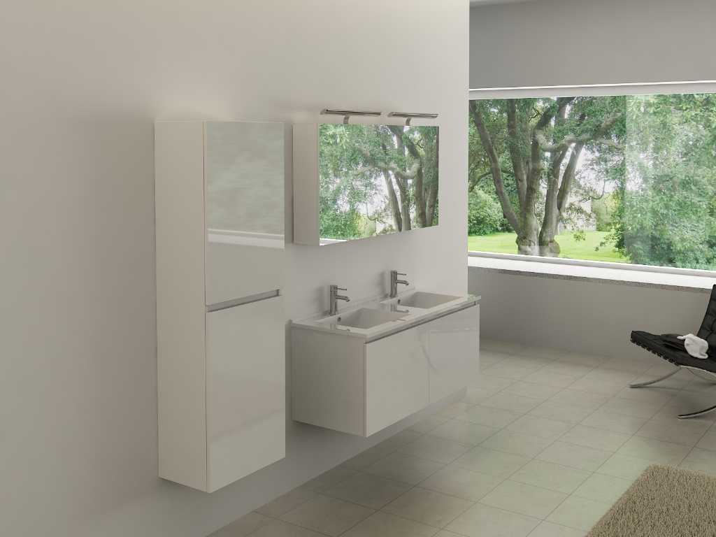 Meuble de salle de bain 2 personnes 120 cm blanc brillant - Robinetterie incluse