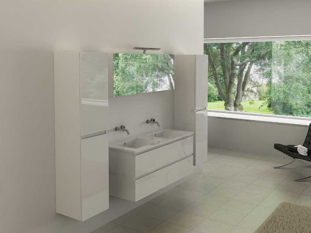 Meuble de salle de bain 2 personnes 120 cm blanc brillant - Robinetterie incluse