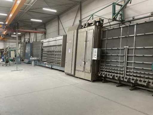 1993 Lisec LBH-25V Linie de producție pentru sticlă izolatoare cu instalație de dozare, linie de spălare și presă