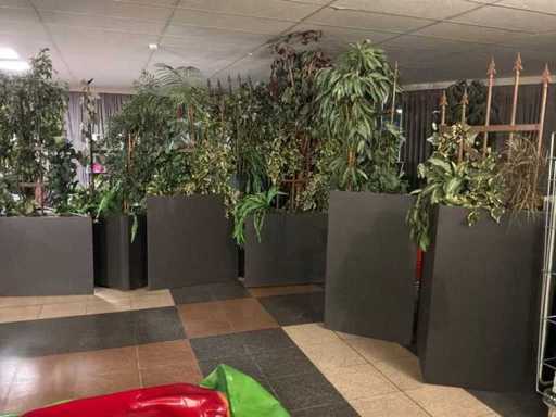 Large batch of flower boxes with fake plants