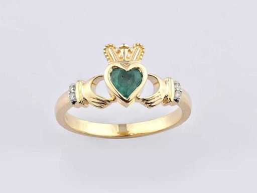 Anello in oro giallo 14 nodi con diamante naturale e smeraldo