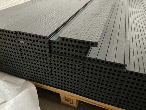 144x Verbundplatten schwarz 400x14,5x2,1 cm mit Befestigungsklammern
