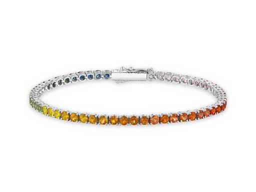 Brățară de safir natural multicolor de lux, 6,05 carate, din aur alb 18k,