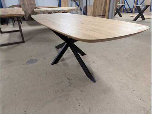 Dining table Oak Danish oval. 220 x 100 x 77cm. Metal spider leg