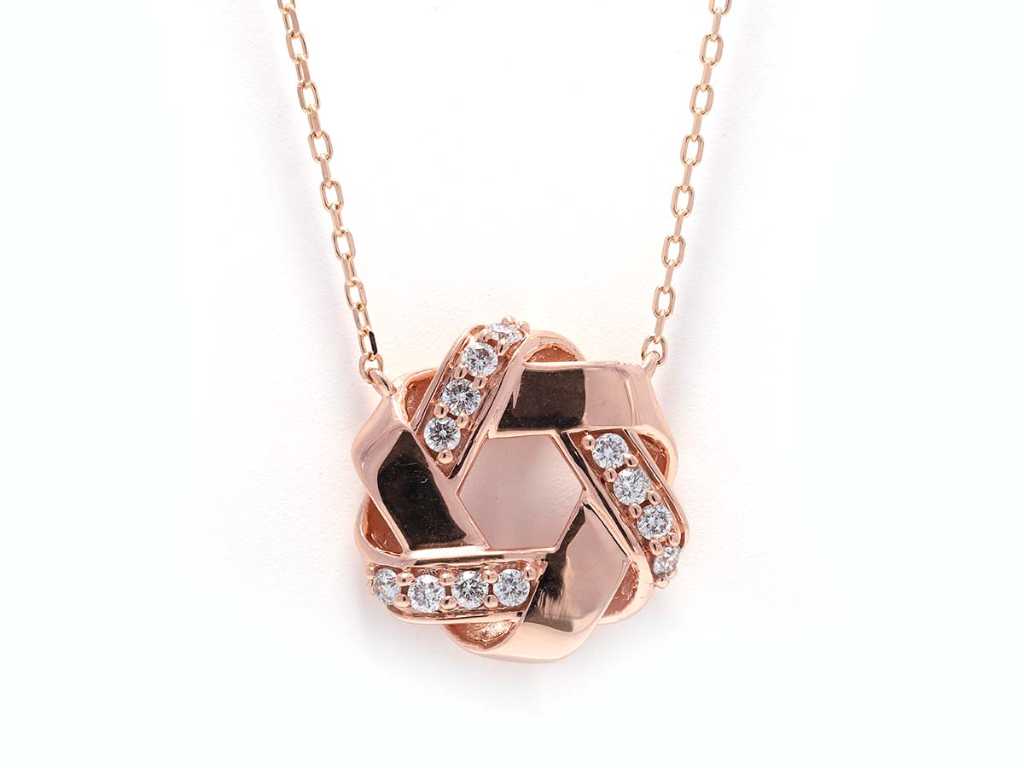 14 KT Rosé gouden Ketting met Hanger Met Natuurlijke Diamanten