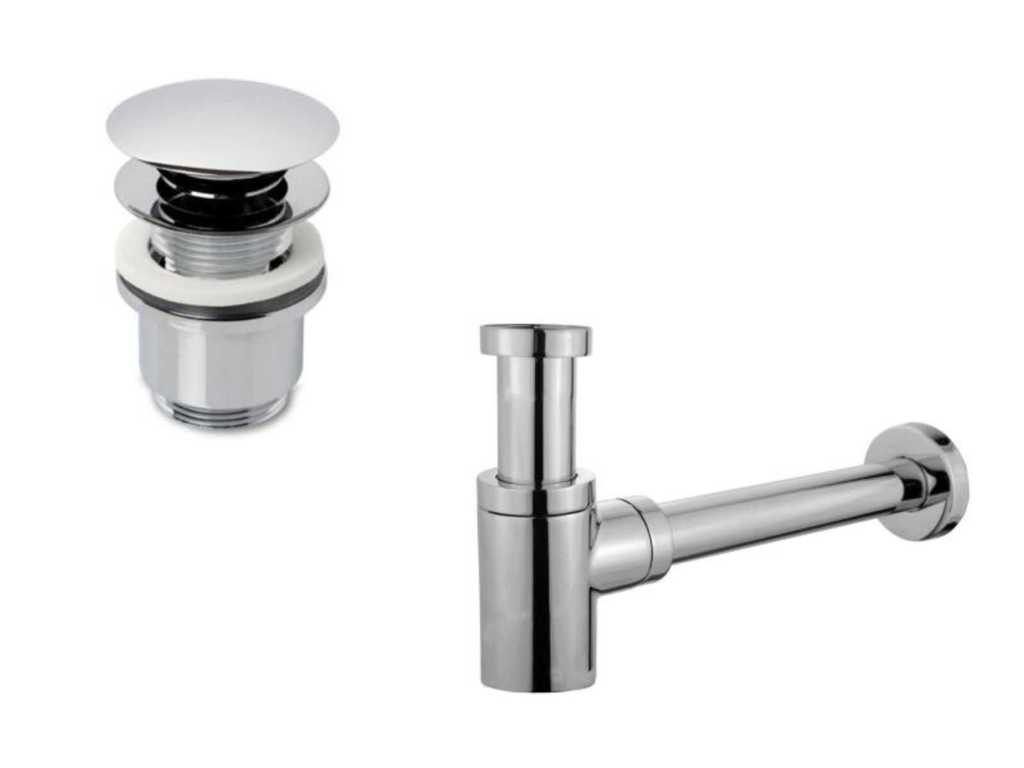 2 x Design sifon met afvoerplug chrome