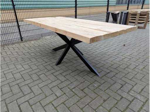 Garden table rustic Elm wood. 220 x 100 x 77cm. Metal spider leg
