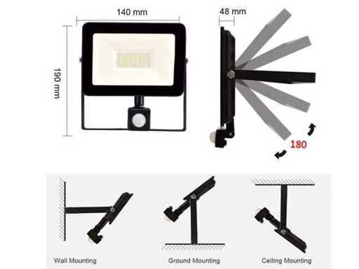 10 x GT iLux 30 Watt Led Breedstraler + PIR