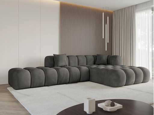 Canapé d'angle droit - velours gris foncé