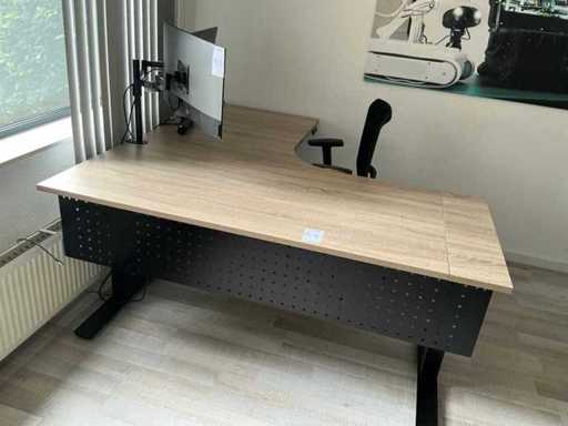 Elektrisch verstelbaarL vormig bureau met stoel kast en ladeblok