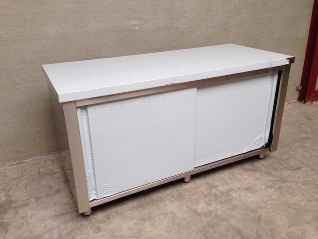 Stainless steel work table with sliding doors