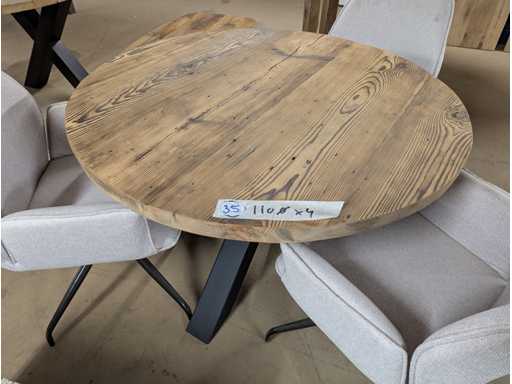 Tavolo da pranzo rotondo in vecchio pino, 110cm