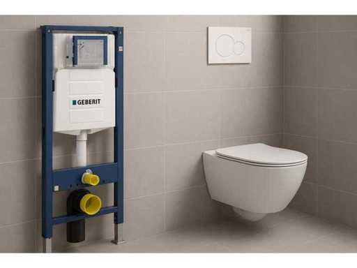 TOILET SET WITH GEBERIT UP320 PUSH BUTTON RIMLESS SOFTCLOSE SEAT 