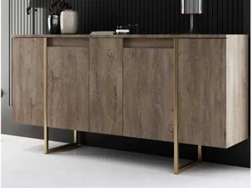 Geperste houten consoletafel met walnoot- en goudafwerking