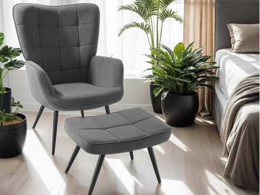 Fauteuil Velours côtelé fin anthracite/noir Avec tabouret