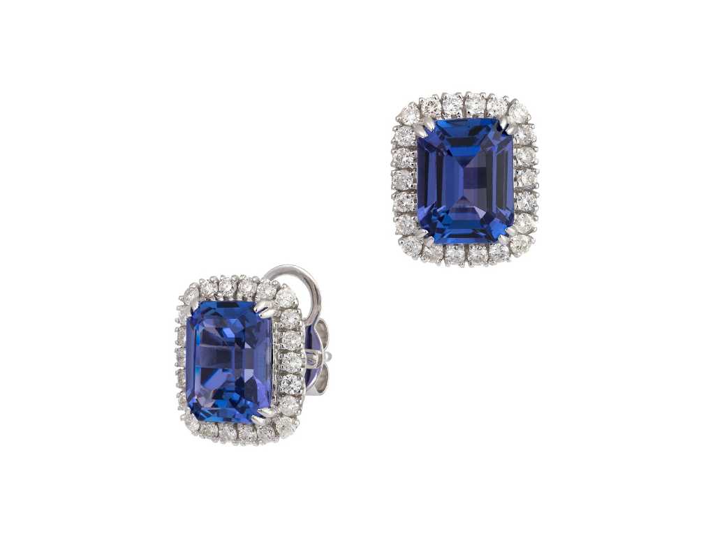 Boucles d’oreilles de luxe en tanzanite bleue naturelle 5,41 carats en or blanc 18 carats
