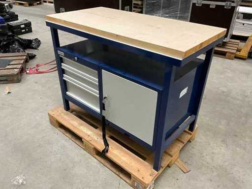#1544# Werkbank Werkstattmöbel, 3 Schubladen, 1 Türe, massive Arbeitsplatte, abschließbar