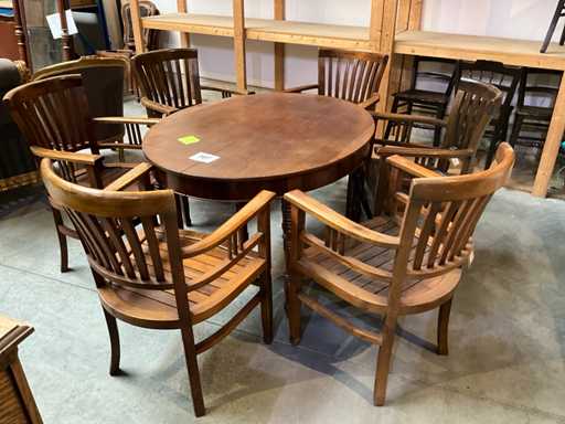 Wooden antique table with chairs