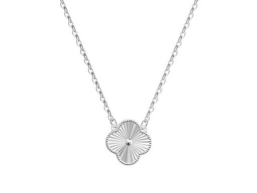 Collier blanc avec 1 trèfle plaqué rhodium
