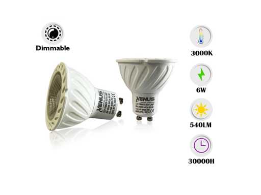 100 x LED-spot GU10 – 6W – Variabele intensiteit – 3000K Warm wit – IP20