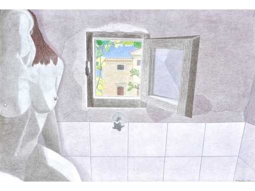 Umberto - Nud în baie - Desen cu creion colorat - 1995 
