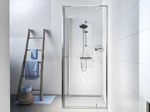 Sealskin Contour swing door with side wall 90x90 cm, 200 cm high, stainless steel, 6 mm clear safety glass