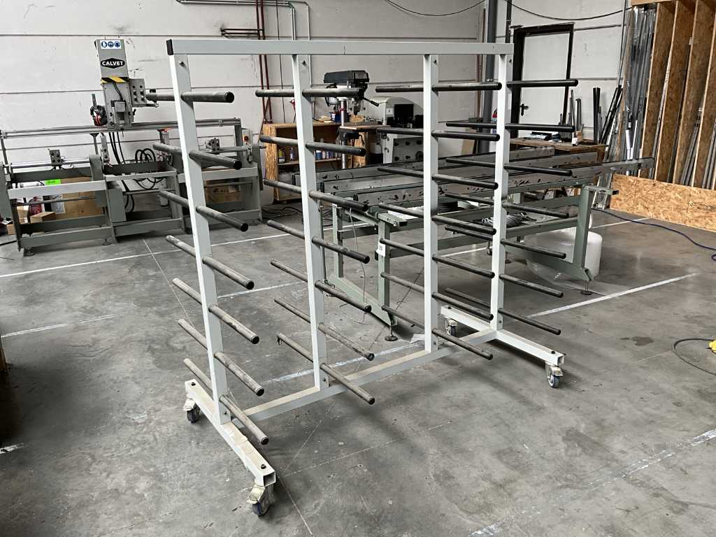 Mobile metal profile rack with 2x 7 levels
