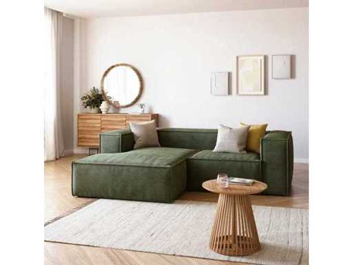 Kave Home - Blok Chaise Longue à gauche - Vert foncé - Côtes - Ensemble canapé