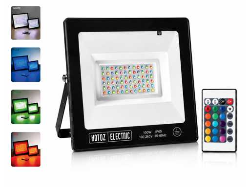 10 x RGB LED Floodlight 100W - Zwart – IP65 – REMIX-100