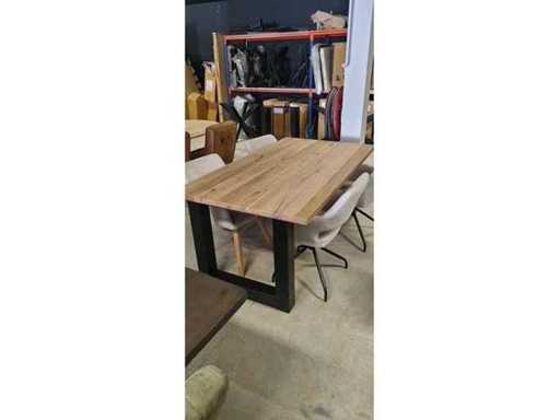 Table à manger Chêne ancien massif Droit 180x100x78cm Épaisseur 4 cm Couleur naturelle, pieds en U métalliques sans chaises