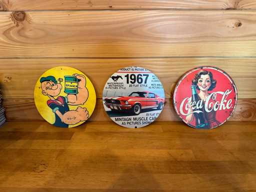 metaal wand bordjes (3x)