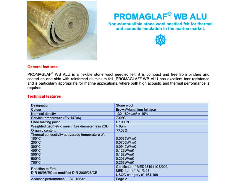 Promaglaf WB Alu solas certifié isolation ignifuge - protection
