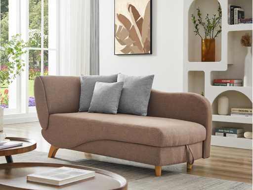 Converteerbare rechte chaise longue in bruine stof met opbergdoos