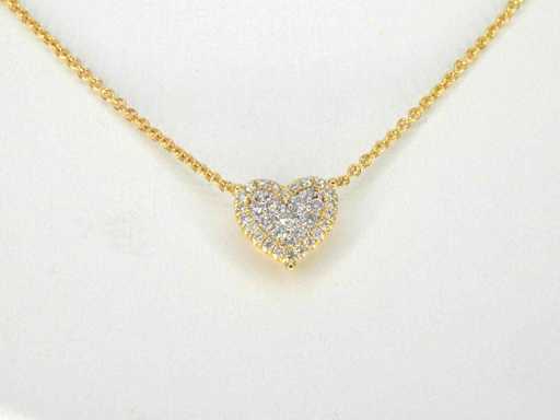 Gold heart pendant and necklace with diamonds