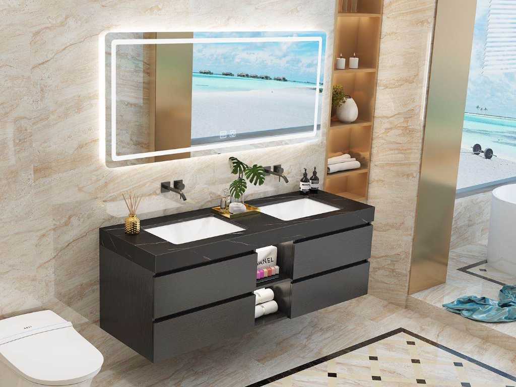 Armoire de salle de bain Duo 2 pièces (120cm) - Robinets muraux inclus
