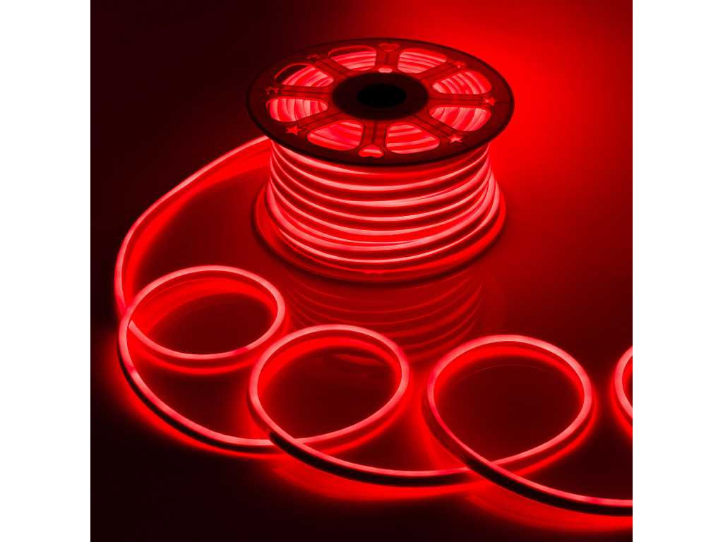 Taśma LED neonowa 2 x 50 metrowa - Czerwona - wodoodporna - dwustronna - 8W/M 