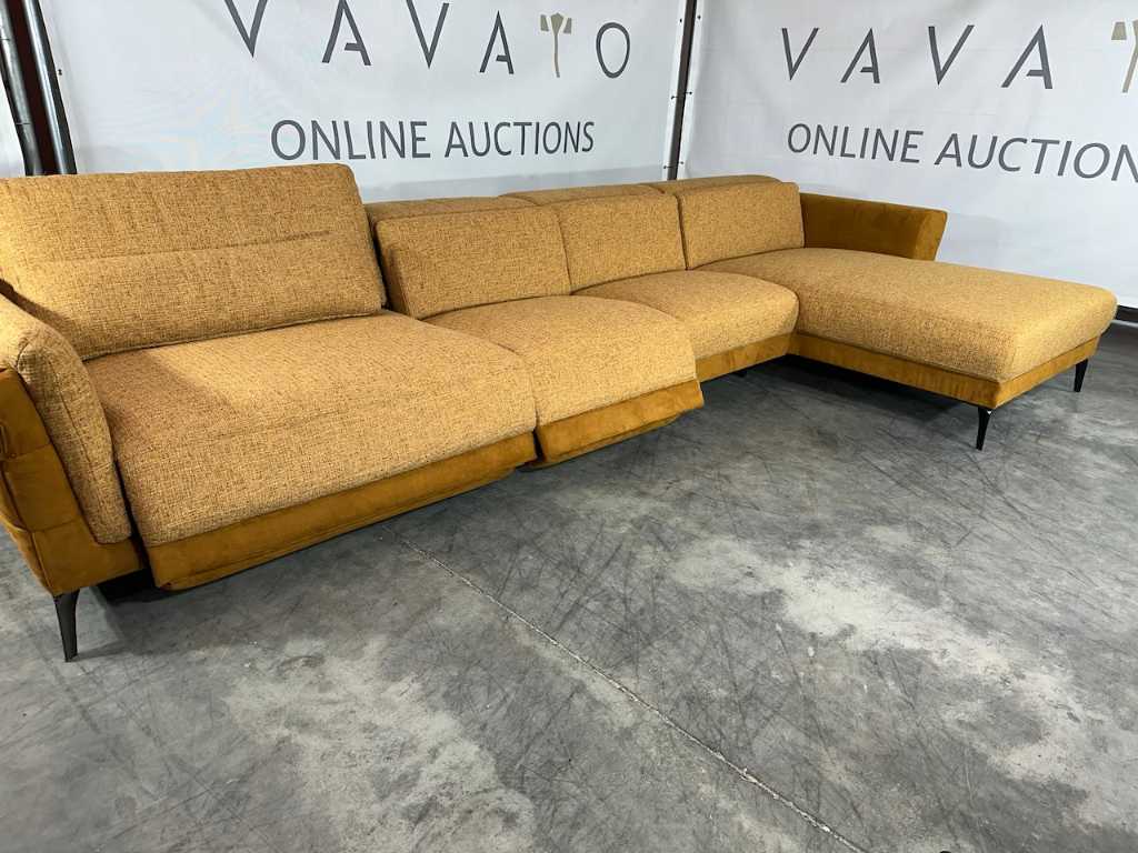 Hjort Knudsen - Corner sofa with lounge, cognac microfibre fabric, electrically adjustable recliner function