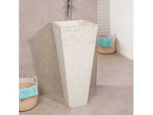 Vasque salle de bain sur pied en pierre pyramide crème